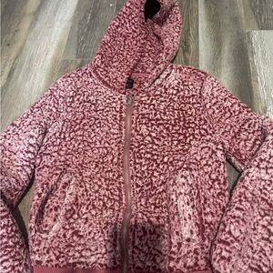 Plush Hooded Zip-Up Jacket in Dusty Rose